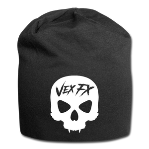 White Skull Jersey Beanie - black