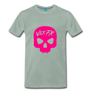 Neon Pink Skull - steel green