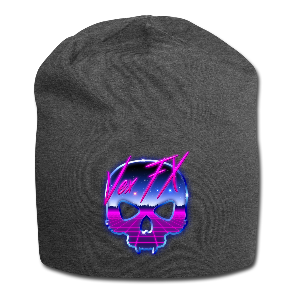 80s Synthwave Skull Beanie - charcoal gray