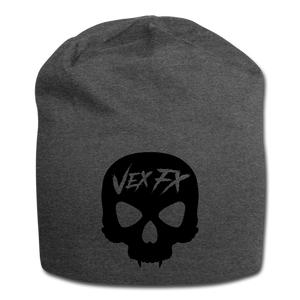 Black Skull Jersey Beanie - charcoal gray