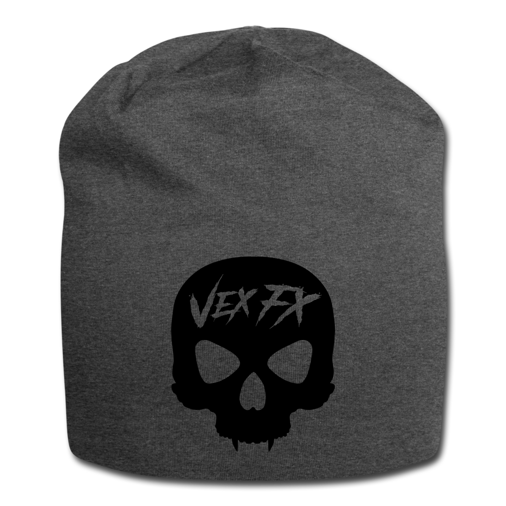 Black Skull Jersey Beanie - charcoal gray