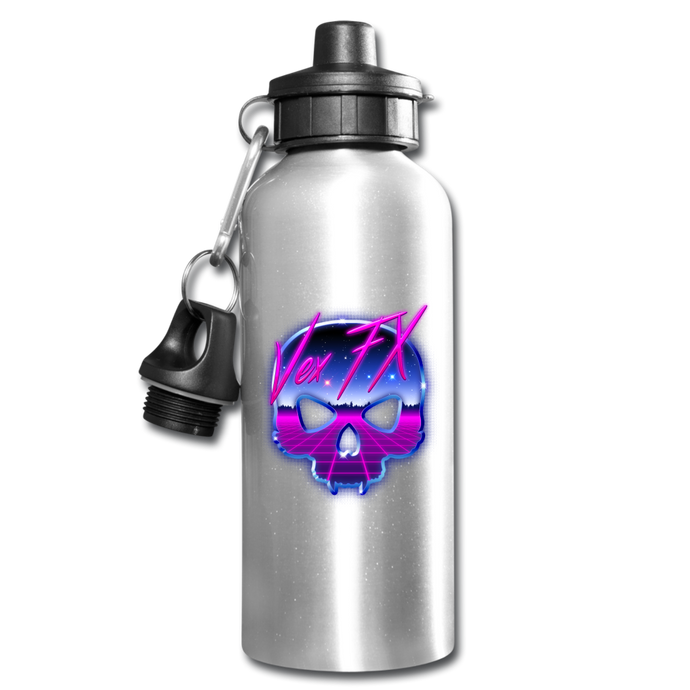 80s Synthwave Skull Water Bottle - silver