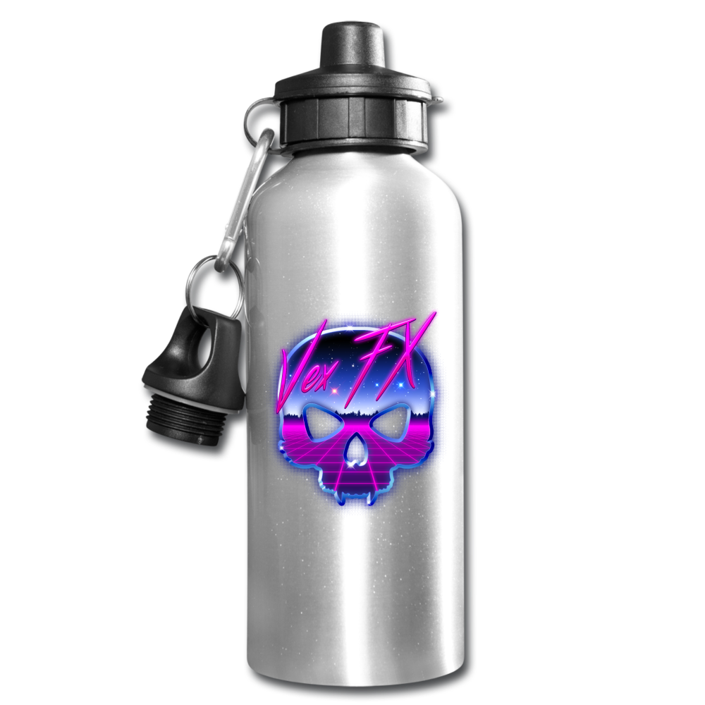 80s Synthwave Skull Water Bottle - silver