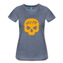 Neon Orange Skull T - heather blue