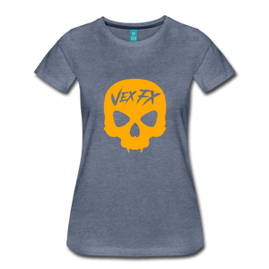 Neon Orange Skull T - heather blue