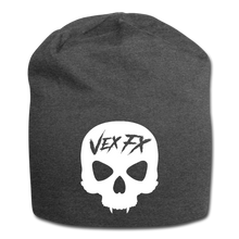 White Skull Jersey Beanie - charcoal gray