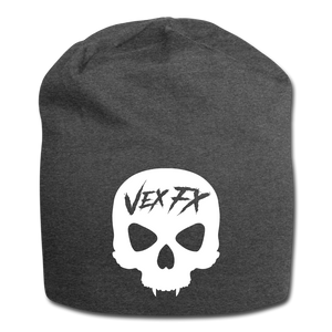 White Skull Jersey Beanie - charcoal gray