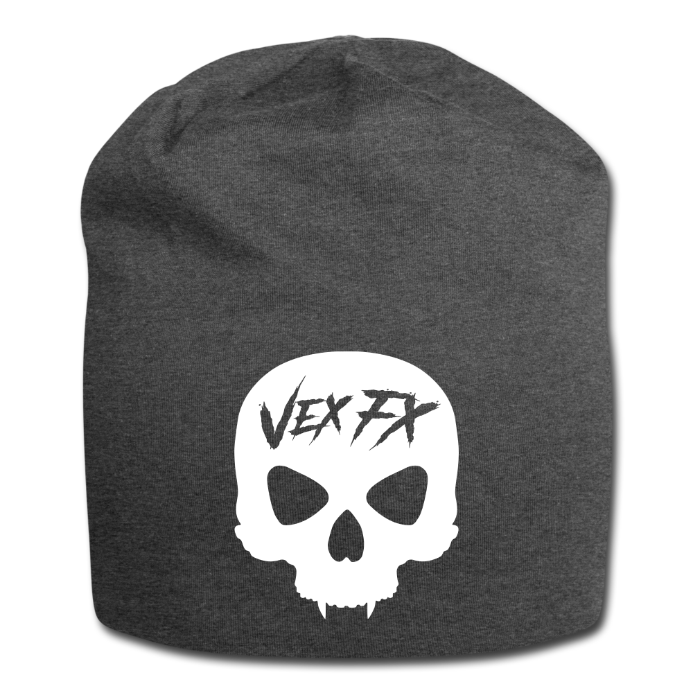 White Skull Jersey Beanie - charcoal gray