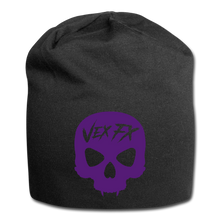 Purple Skull Jersey Beanie - black