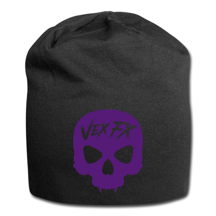 Purple Skull Jersey Beanie - black