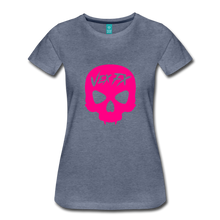 Neon Pink Skull T - heather blue