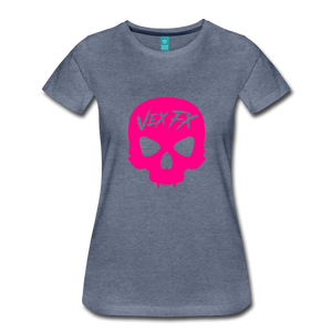 Neon Pink Skull T - heather blue