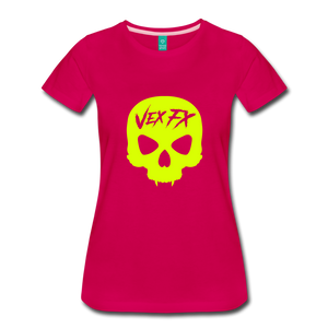 Neon Yellow Skull T - dark pink