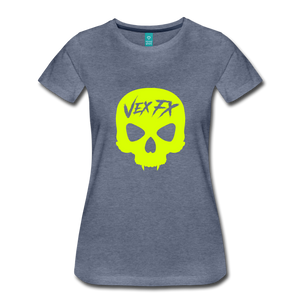 Neon Yellow Skull T - heather blue